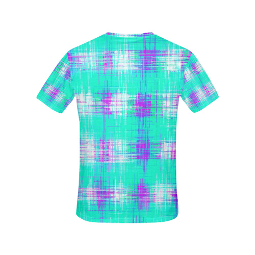 plaid pattern graffiti painting abstract in blue green and pink All Over Print T-Shirt for Women (USA Size) (Model T40)