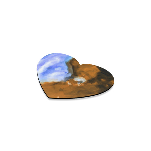 rusty psychedelic splash painting texture abstract background in blue and brown Heart Coaster