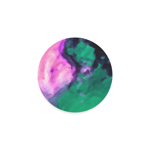 psychedelic splash painting texture abstract background in green and pink Round Coaster