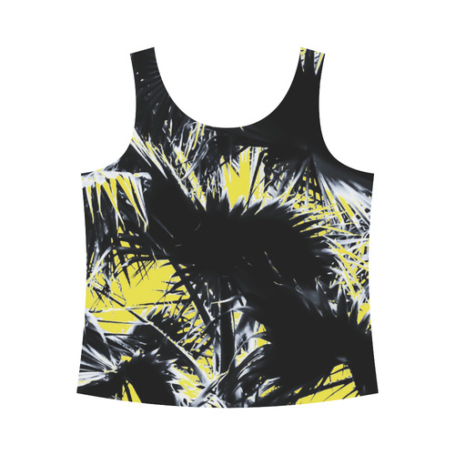 black and white palm leaves with yellow background All Over Print Tank Top for Women (Model T43)