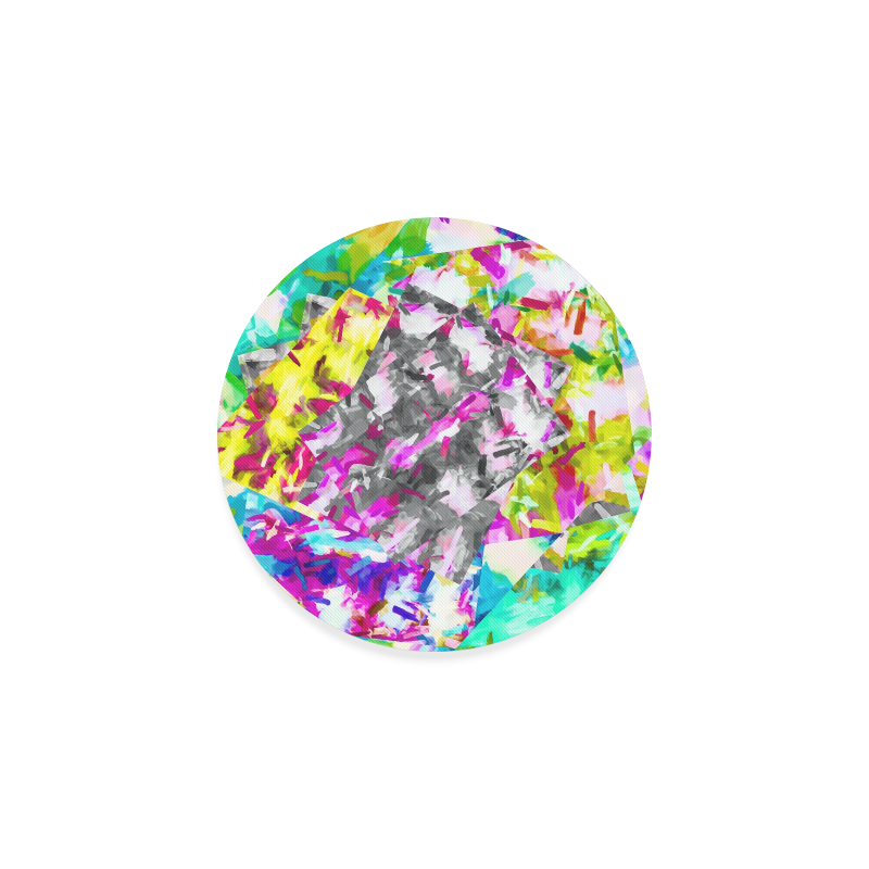 camouflage psychedelic splash painting abstract in pink blue yellow green purple Round Coaster