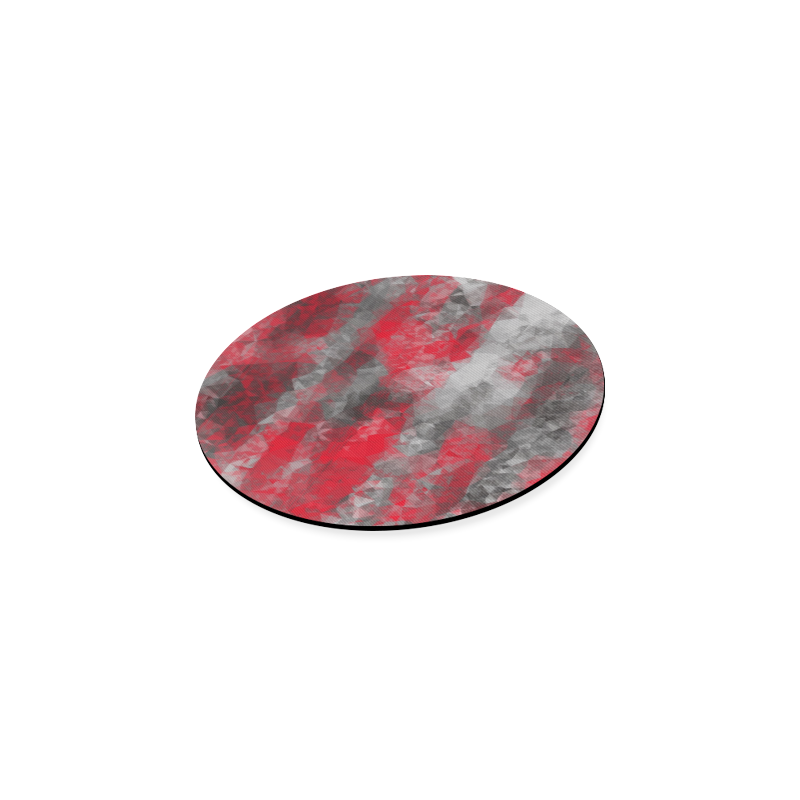 psychedelic geometric polygon shape pattern abstract in red and black Round Coaster