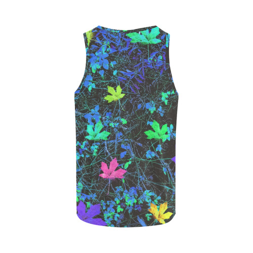 maple leaf in pink green purple blue yellow with blue creepers plants background All Over Print Tank Top for Men (Model T43)