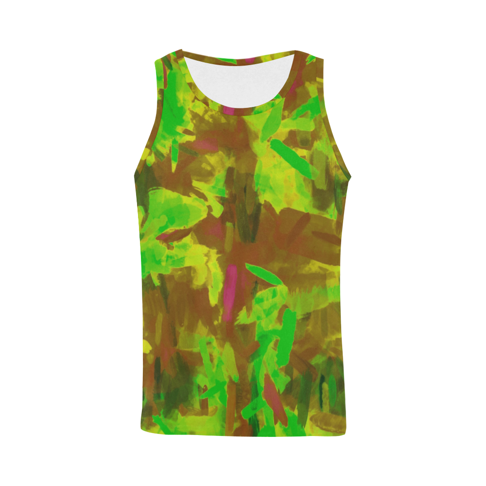 camouflage painting texture abstract background in green yellow brown All Over Print Tank Top for Men (Model T43)