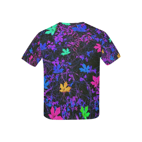 maple leaf in pink blue green yellow purple with pink and purple creepers plants background Kids' All Over Print T-shirt (USA Size) (Model T40)