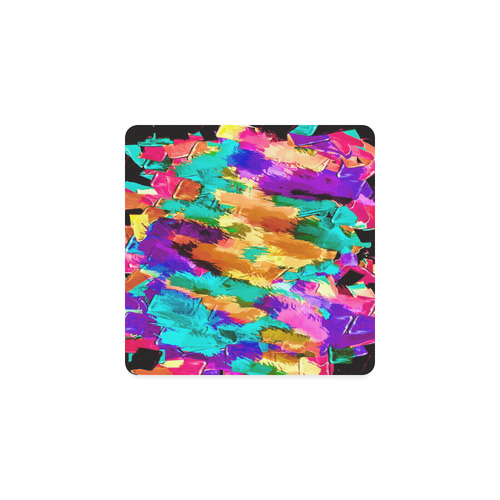 psychedelic splash painting texture abstract background in pink green purple yellow brown Square Coaster