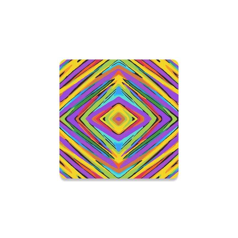 psychedelic geometric graffiti square pattern abstract in blue purple pink yellow green Square Coaster