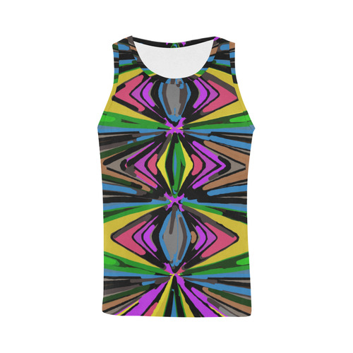 psychedelic geometric graffiti triangle pattern in pink green blue yellow and brown All Over Print Tank Top for Men (Model T43)