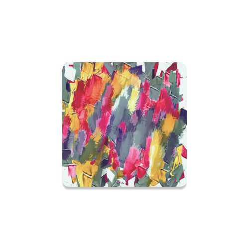 splash painting texture abstract background in red purple yellow Square Coaster