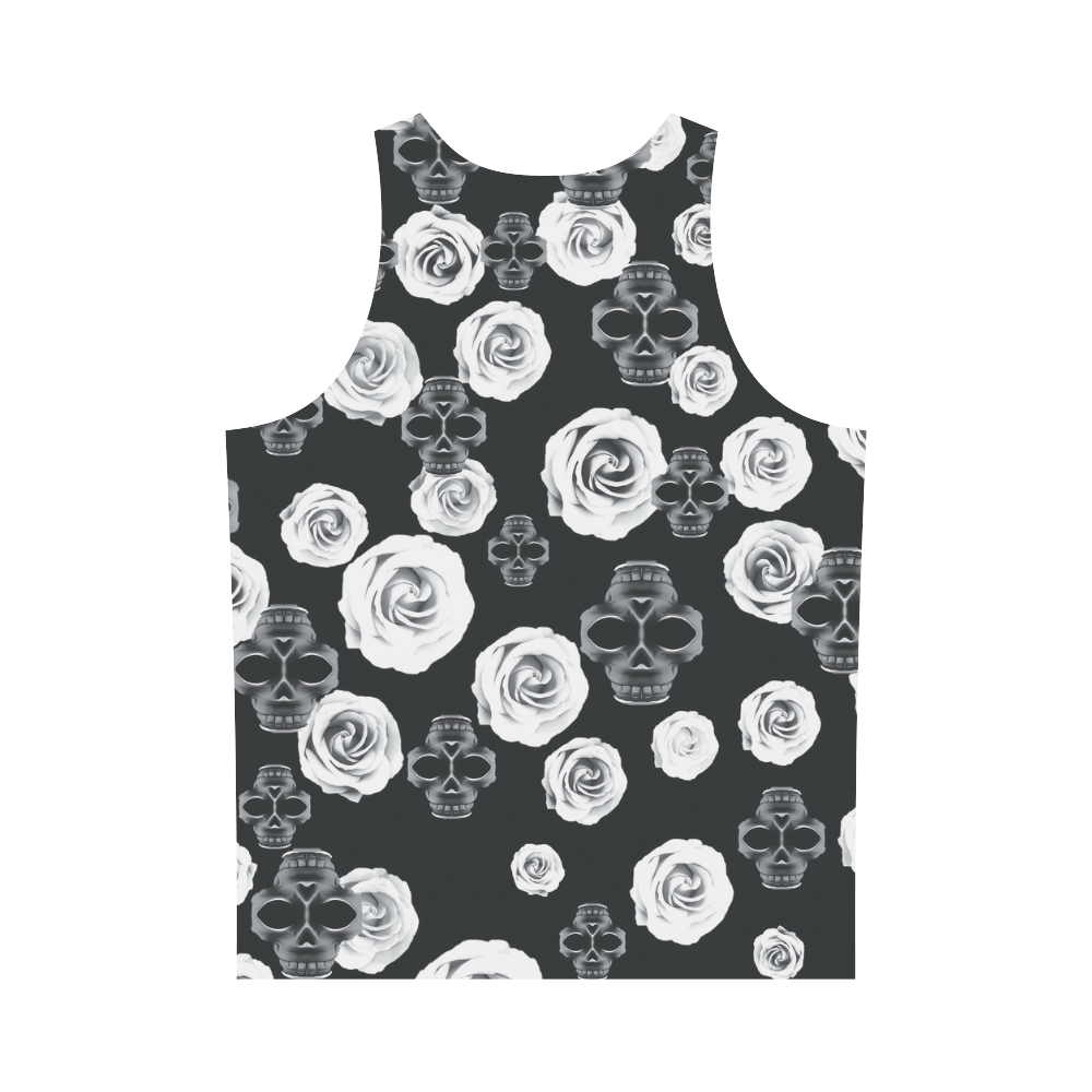 vintage skull and rose abstract pattern in black and white All Over Print Tank Top for Men (Model T43)