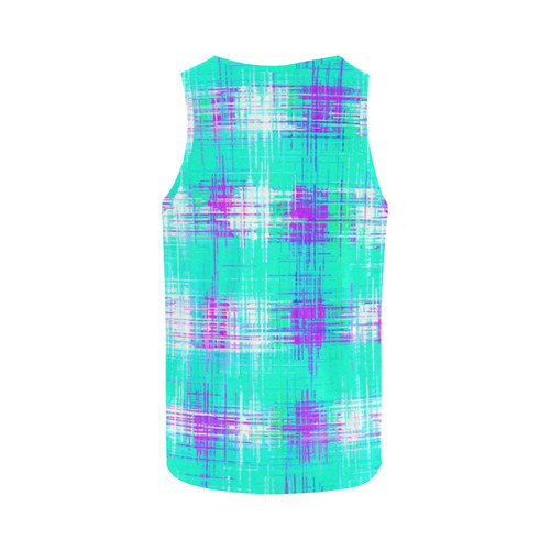 plaid pattern graffiti painting abstract in blue green and pink All Over Print Tank Top for Men (Model T43)