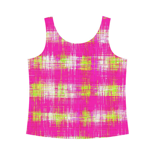 plaid pattern graffiti painting abstract in pink and yellow All Over Print Tank Top for Women (Model T43)