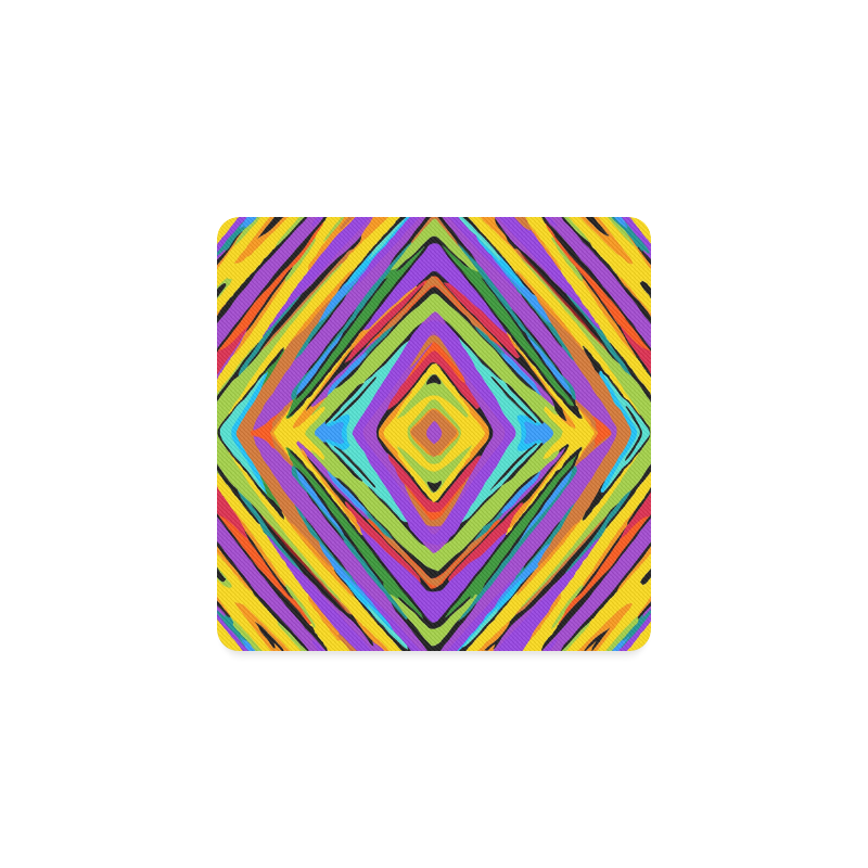 psychedelic geometric graffiti square pattern abstract in blue purple pink yellow green Square Coaster