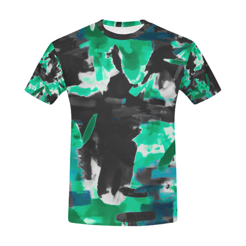 psychedelic vintage camouflage painting texture abstract in green and black All Over Print T-Shirt for Men (USA Size) (Model T40)