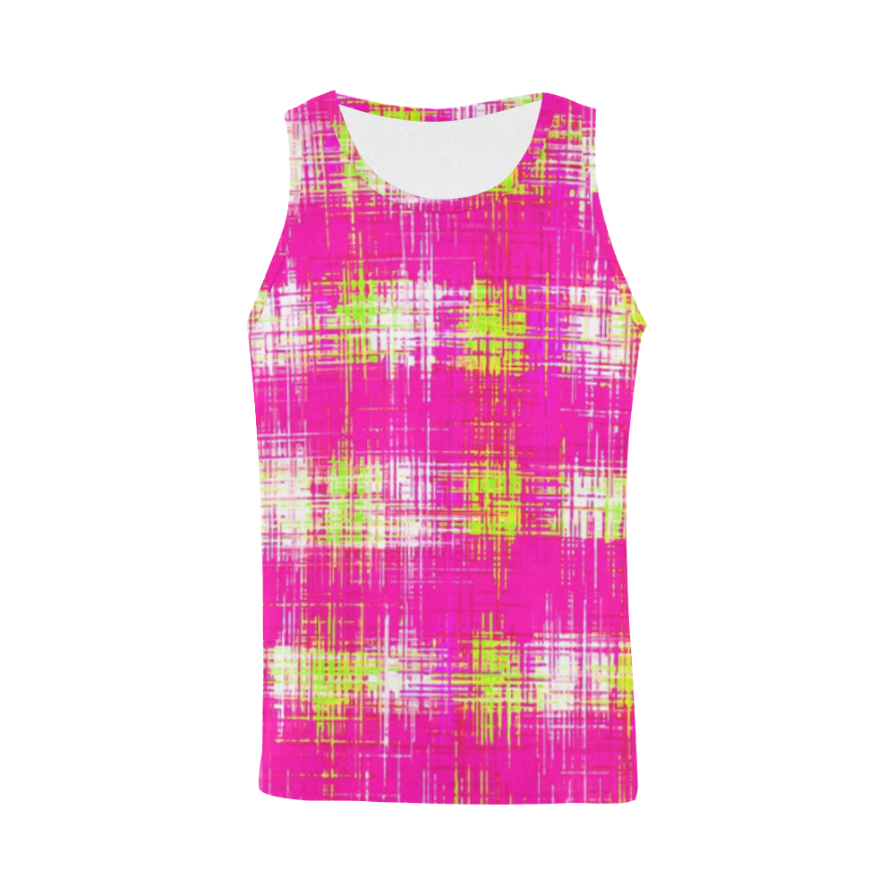 plaid pattern graffiti painting abstract in pink and yellow All Over Print Tank Top for Men (Model T43)