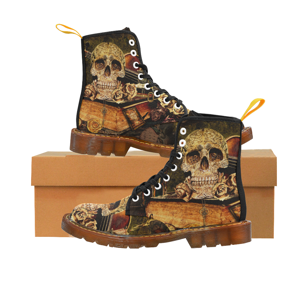 Steampunk Alchemist Mage Roses Celtic Skull Martin Boots For Women Model 1203H