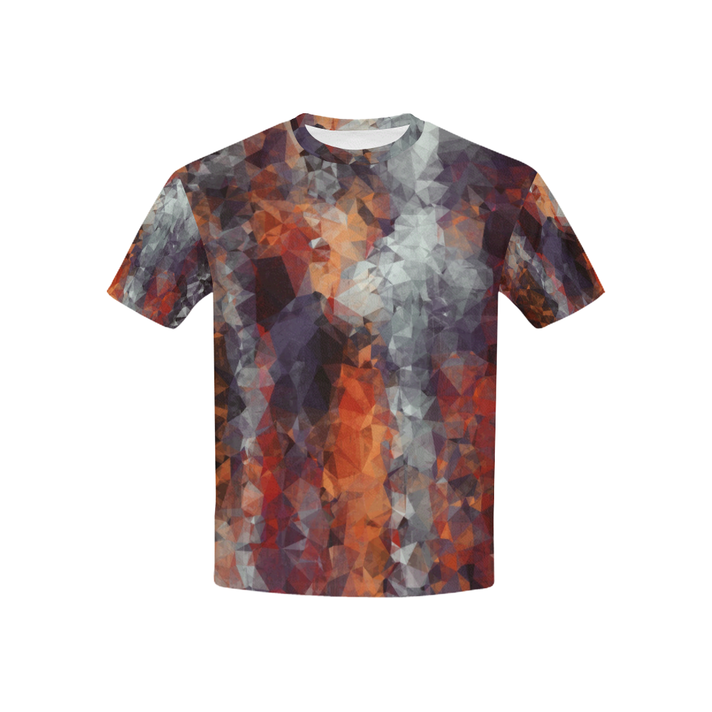 psychedelic geometric polygon shape pattern abstract in orange brown red black Kids' All Over Print T-shirt (USA Size) (Model T40)