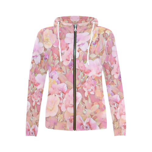 Lovely Floral 36A by FeelGood All Over Print Full Zip Hoodie for Women (Model H14)