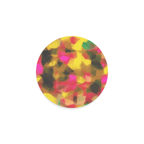 psychedelic geometric polygon shape pattern abstract in pink yellow green Round Coaster