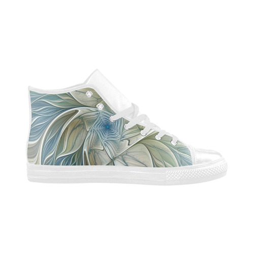 Floral Fantasy Pattern Abstract Blue Khaki Fractal Aquila High Top Microfiber Leather Women's Shoes (Model 032)