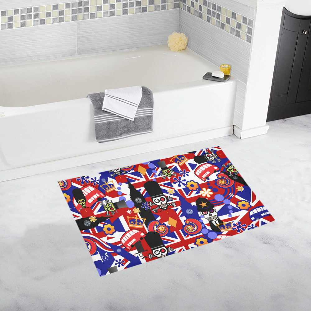 Bath Rug UK London Flag Brit Sugar Skull Bath Rug 20''x 32''