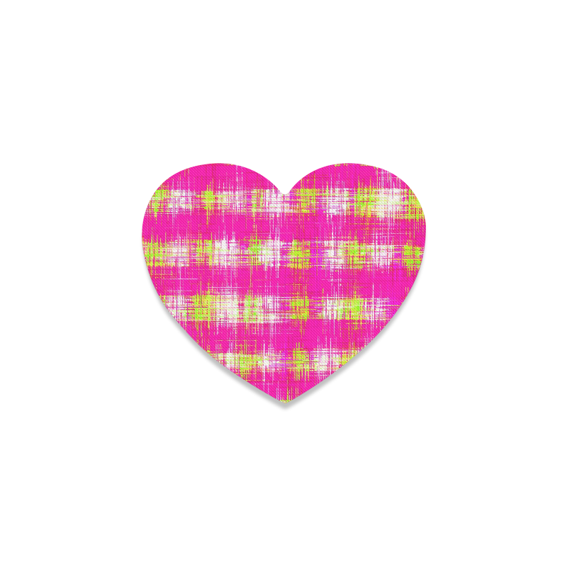 plaid pattern graffiti painting abstract in pink and yellow Heart Coaster