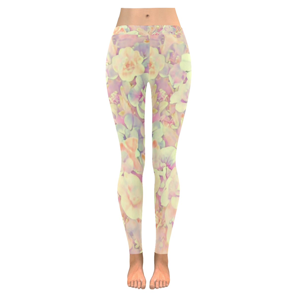 Lovely Floral 36B by FeelGood Women's Low Rise Leggings (Invisible Stitch) (Model L05)