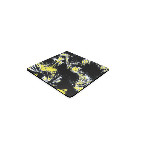 black and white palm leaves with yellow background Square Coaster