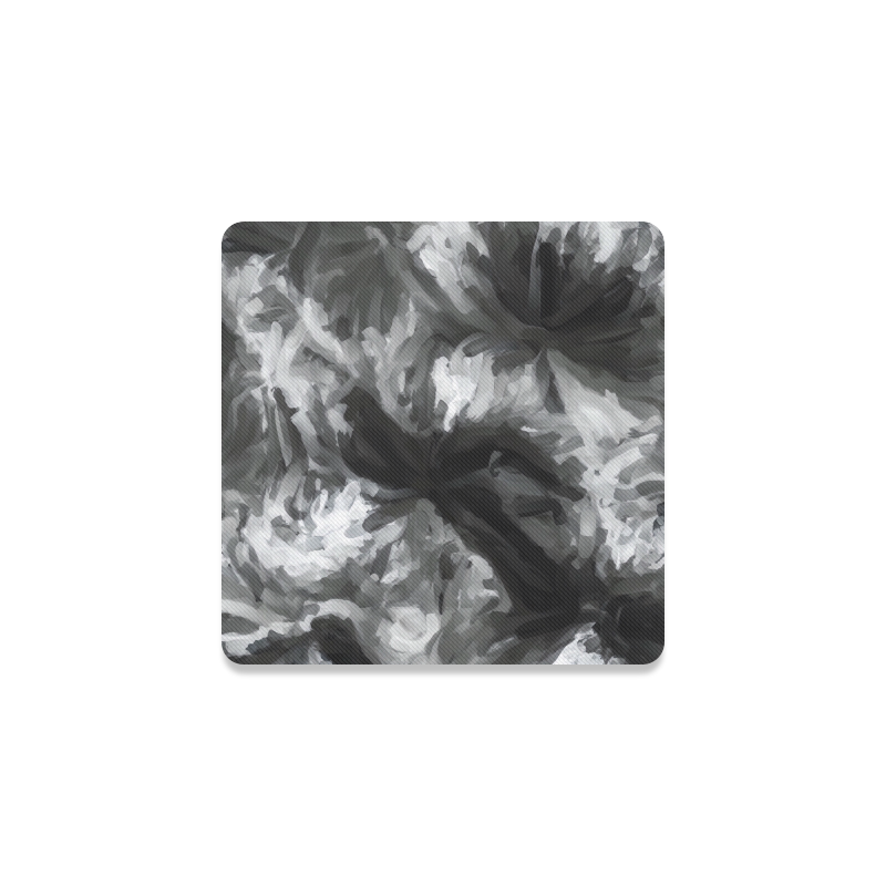 camouflage abstract painting texture background in black and white Square Coaster