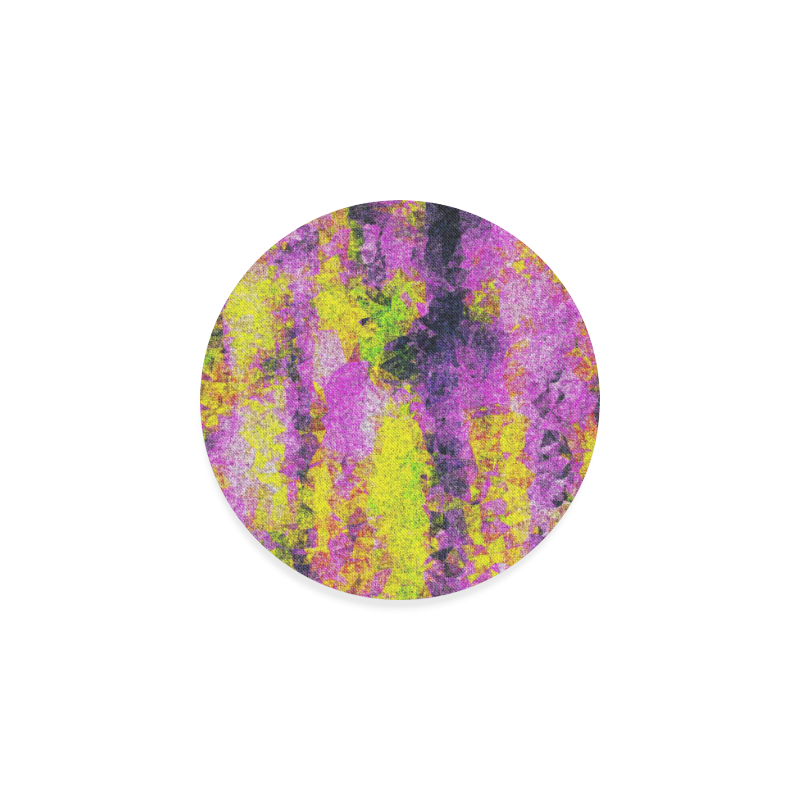 vintage psychedelic painting texture abstract in pink and yellow with noise and grain Round Coaster