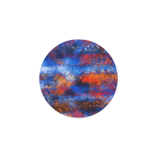 psychedelic geometric polygon shape pattern abstract in red orange blue Round Coaster