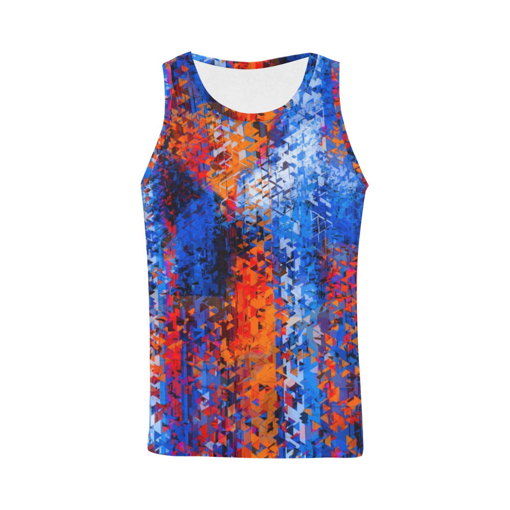 psychedelic geometric polygon shape pattern abstract in blue red orange All Over Print Tank Top for Men (Model T43)