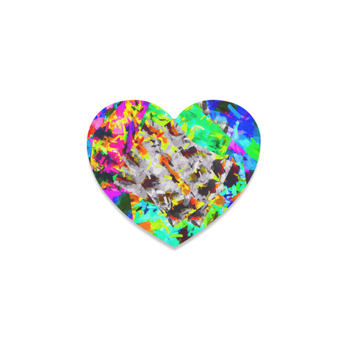 camouflage psychedelic splash painting abstract in blue green orange pink brown Heart Coaster