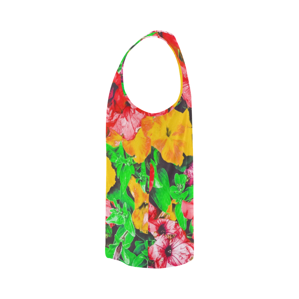 closeup flower abstract background in pink red yellow with green leaves All Over Print Tank Top for Men (Model T43)