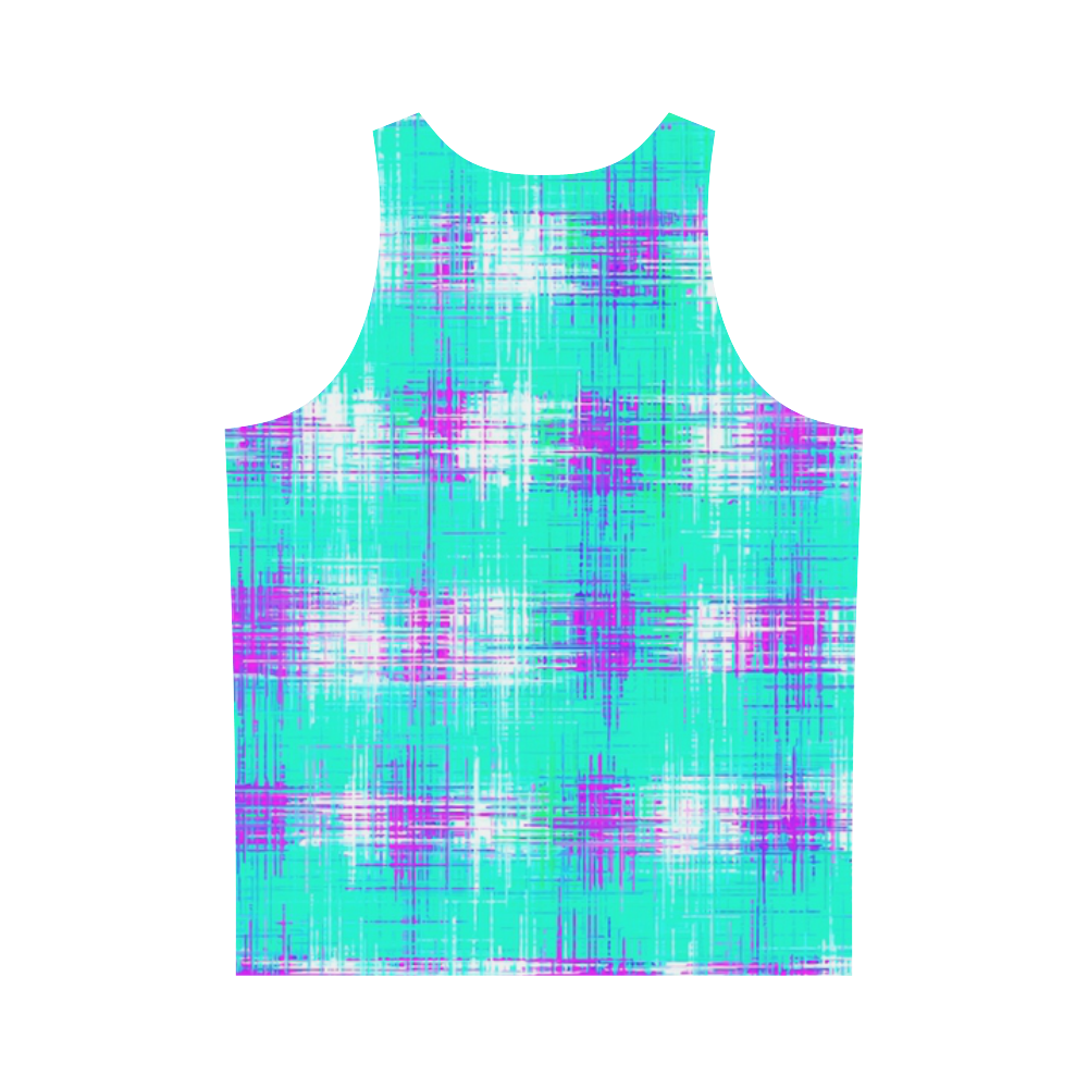 plaid pattern graffiti painting abstract in blue green and pink All Over Print Tank Top for Men (Model T43)