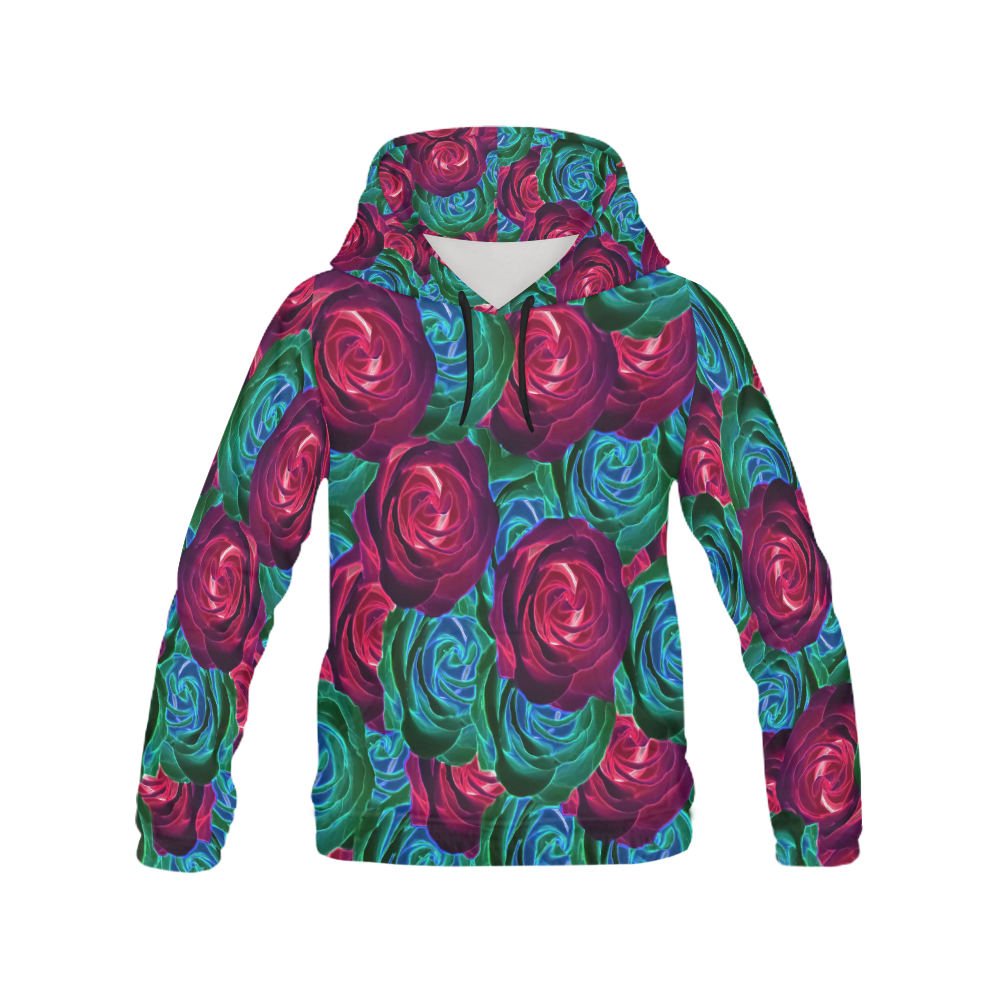 closeup blooming roses in red blue and green All Over Print Hoodie for Women (USA Size) (Model H13)