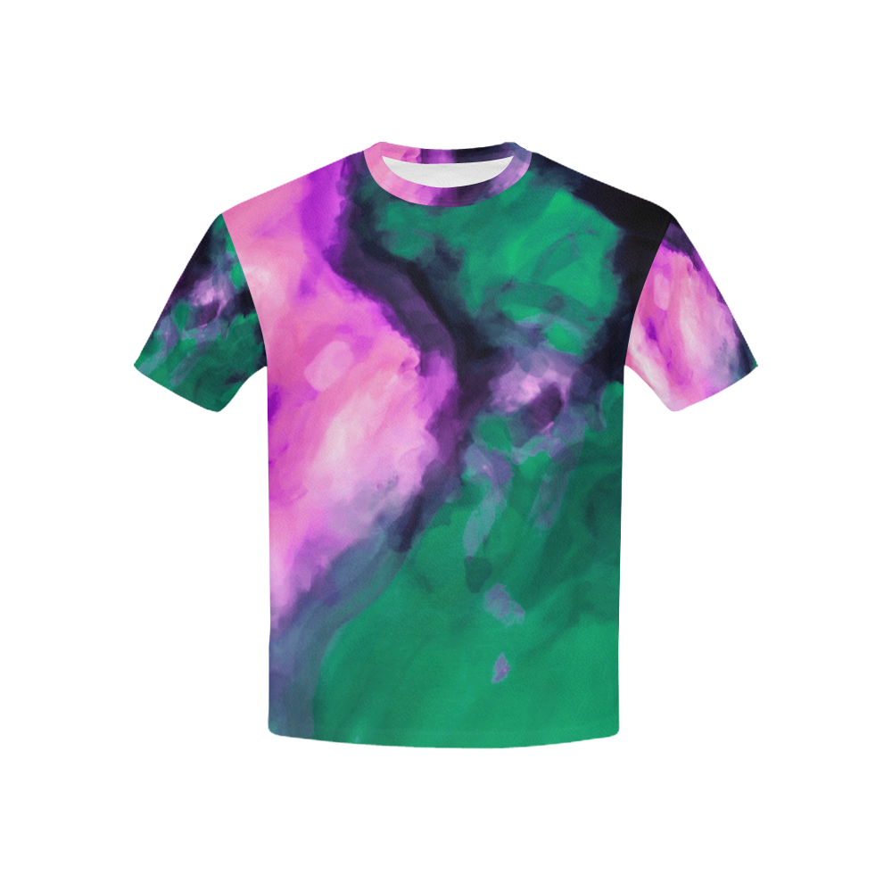 psychedelic splash painting texture abstract background in green and pink Kids' All Over Print T-shirt (USA Size) (Model T40)