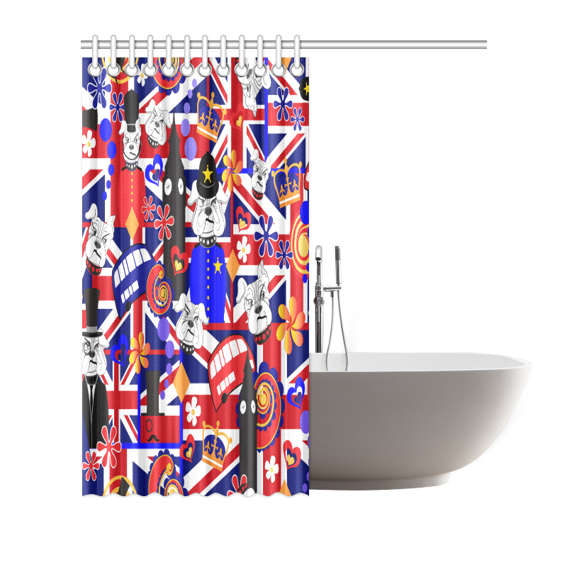 Shower Curtain London Flag UK Brit Bulldog Print by Juleez Shower Curtain 72"x72"