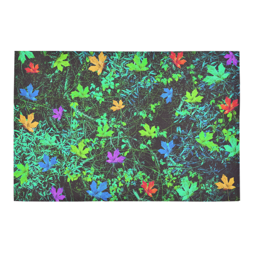 maple leaf in pink blue green yellow orange with green creepers plants background Azalea Doormat 24" x 16" (Sponge Material)