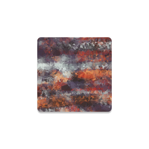 psychedelic geometric polygon shape pattern abstract in orange brown red black Square Coaster