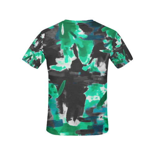 psychedelic vintage camouflage painting texture abstract in green and black All Over Print T-Shirt for Women (USA Size) (Model T40)