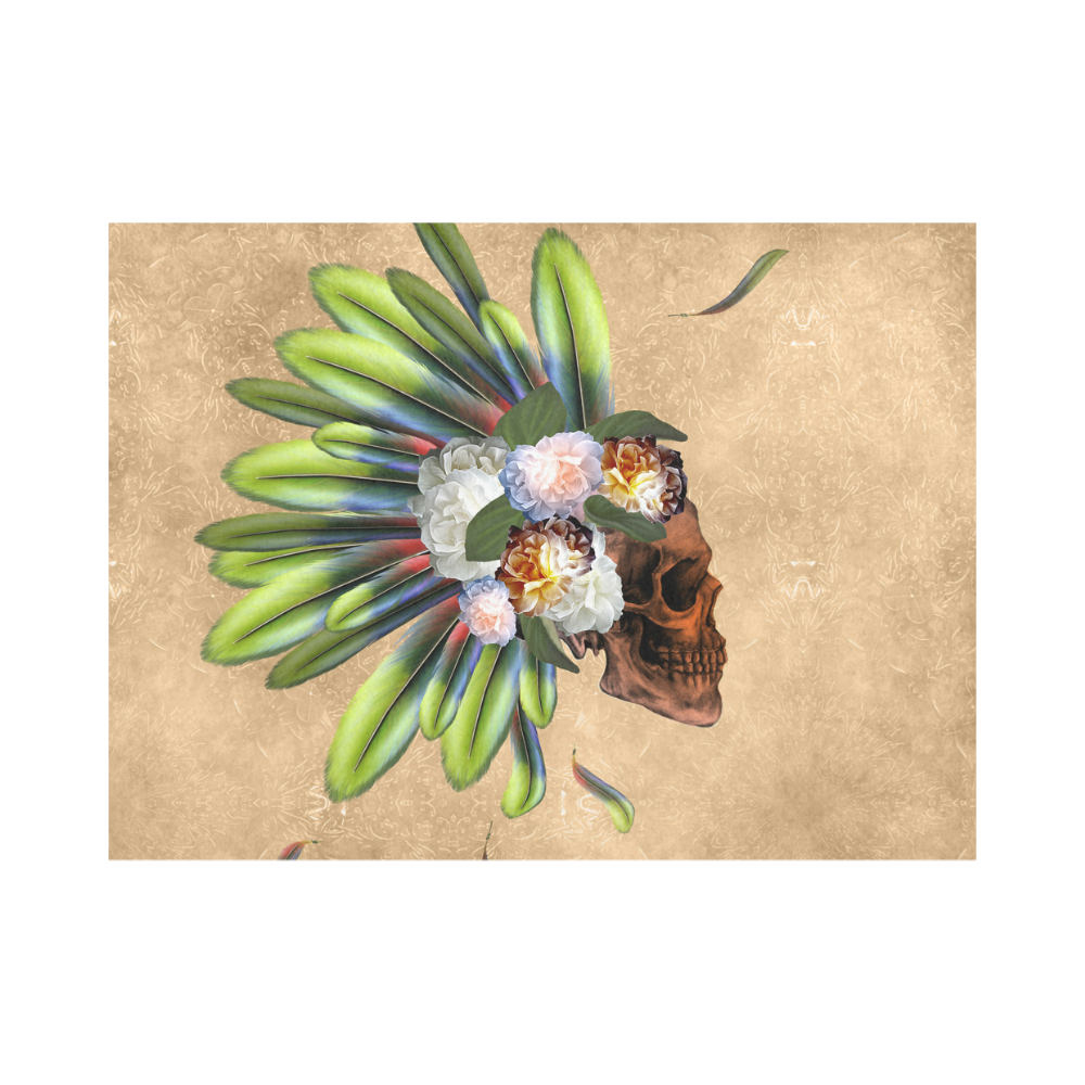 Amazing skull with feathers and flowers Placemat 14’’ x 19’’ (Set of 6)