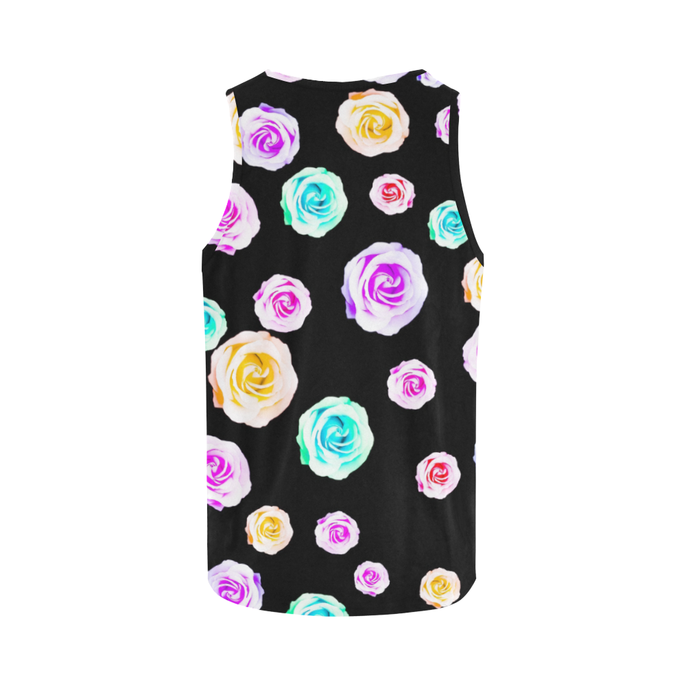 colorful roses in pink purple green yellow with black background All Over Print Tank Top for Men (Model T43)