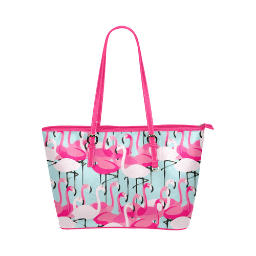 Pink Flamingo Pink Flamingos Leather Tote Bag/Small (Model 1651)
