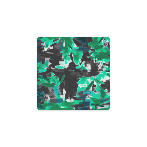 psychedelic vintage camouflage painting texture abstract in green and black Square Coaster