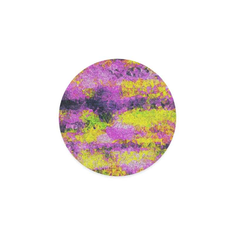 vintage psychedelic painting texture abstract in pink and yellow with noise and grain Round Coaster