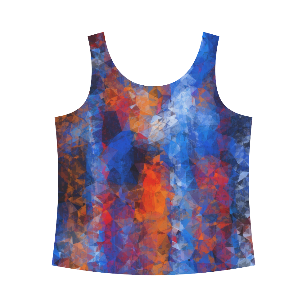 psychedelic geometric polygon shape pattern abstract in red orange blue All Over Print Tank Top for Women (Model T43)