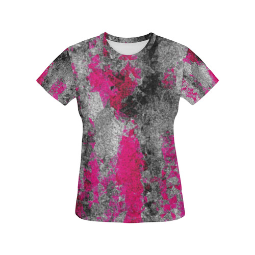 vintage psychedelic painting texture abstract in pink and black with noise and grain All Over Print T-Shirt for Women (USA Size) (Model T40)
