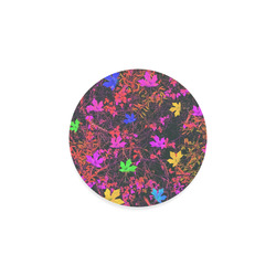 maple leaf in yellow green pink blue red with red and orange creepers plants background Round Coaster