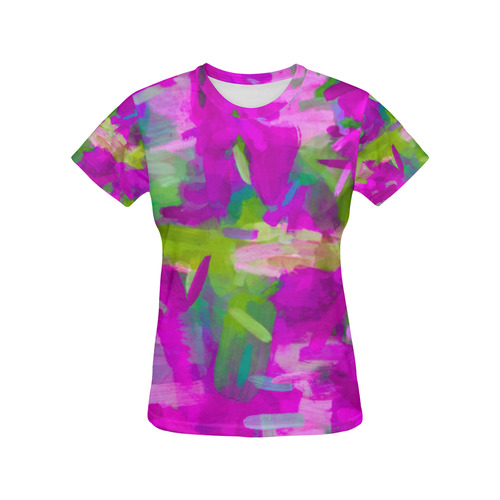 splash painting abstract texture in purple pink green All Over Print T-Shirt for Women (USA Size) (Model T40)